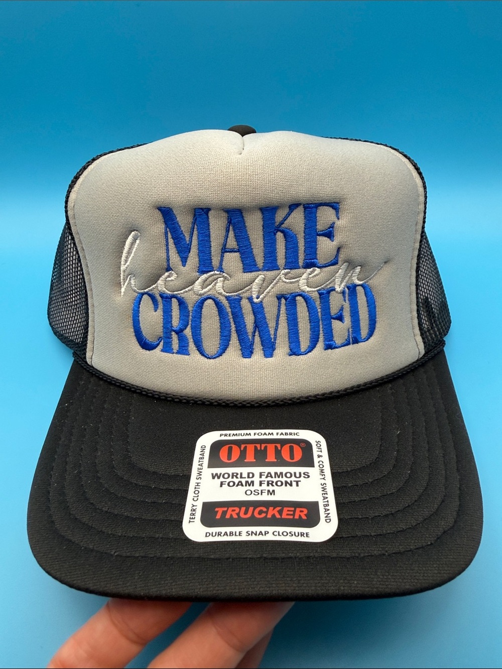 Make Heaven Crowded Trucker Hat Otto Cap Faith Pray Blessing Beach Vacation